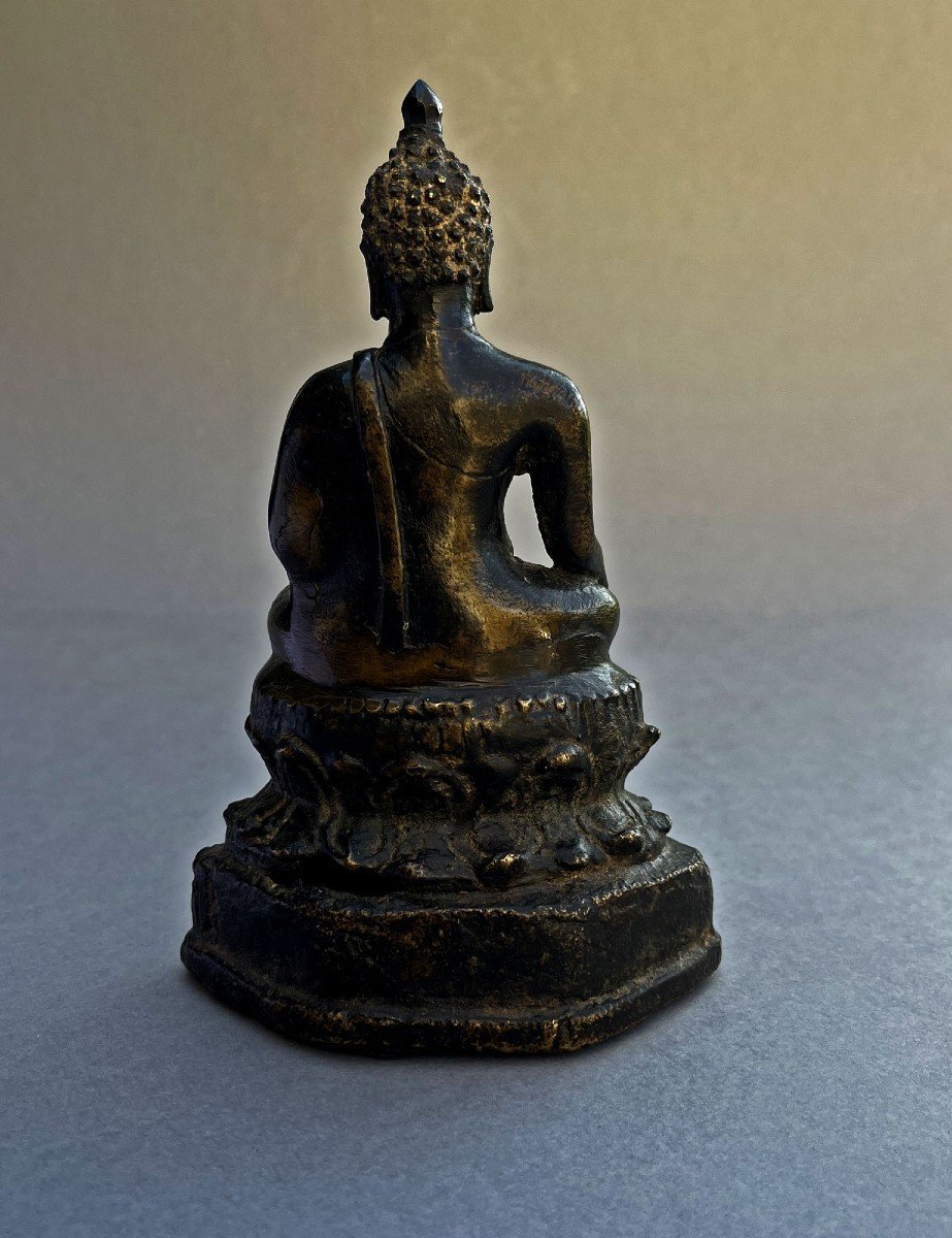  Ancien Bronze Bouddha Shakyamuni Thaïlandais Thaï Bouddhiste Sculpture Bhumisparsha Mudra-photo-4