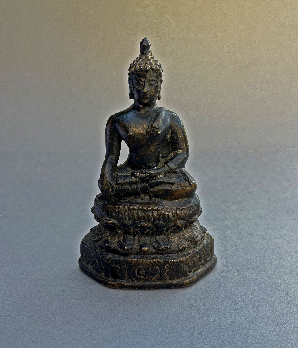  Ancien Bronze Bouddha Shakyamuni Thaïlandais Thaï Bouddhiste Sculpture Bhumisparsha Mudra