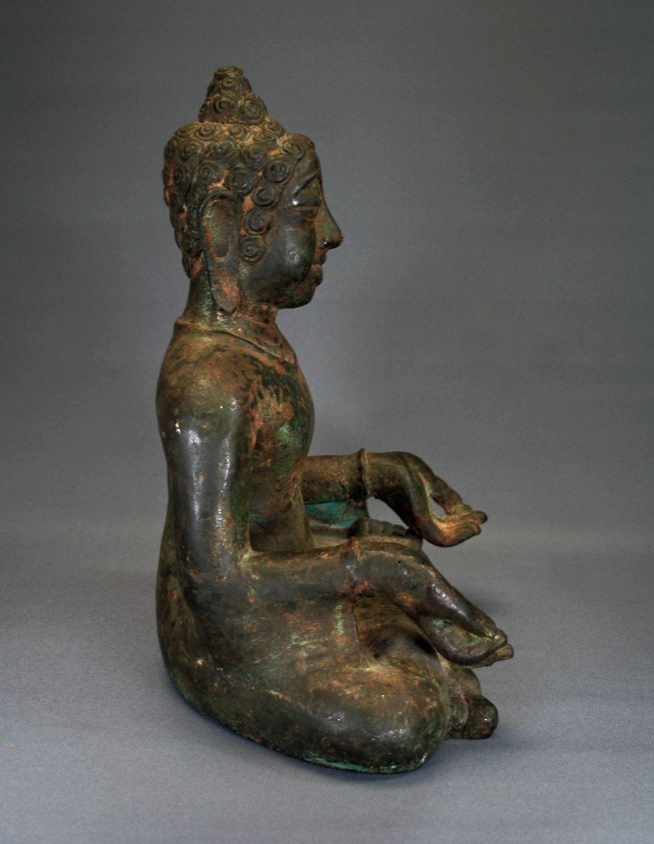Important Bouddha Enseignant En Bronze Thaïlandais Mon-dvaravati VIIéme - IXéme -photo-2