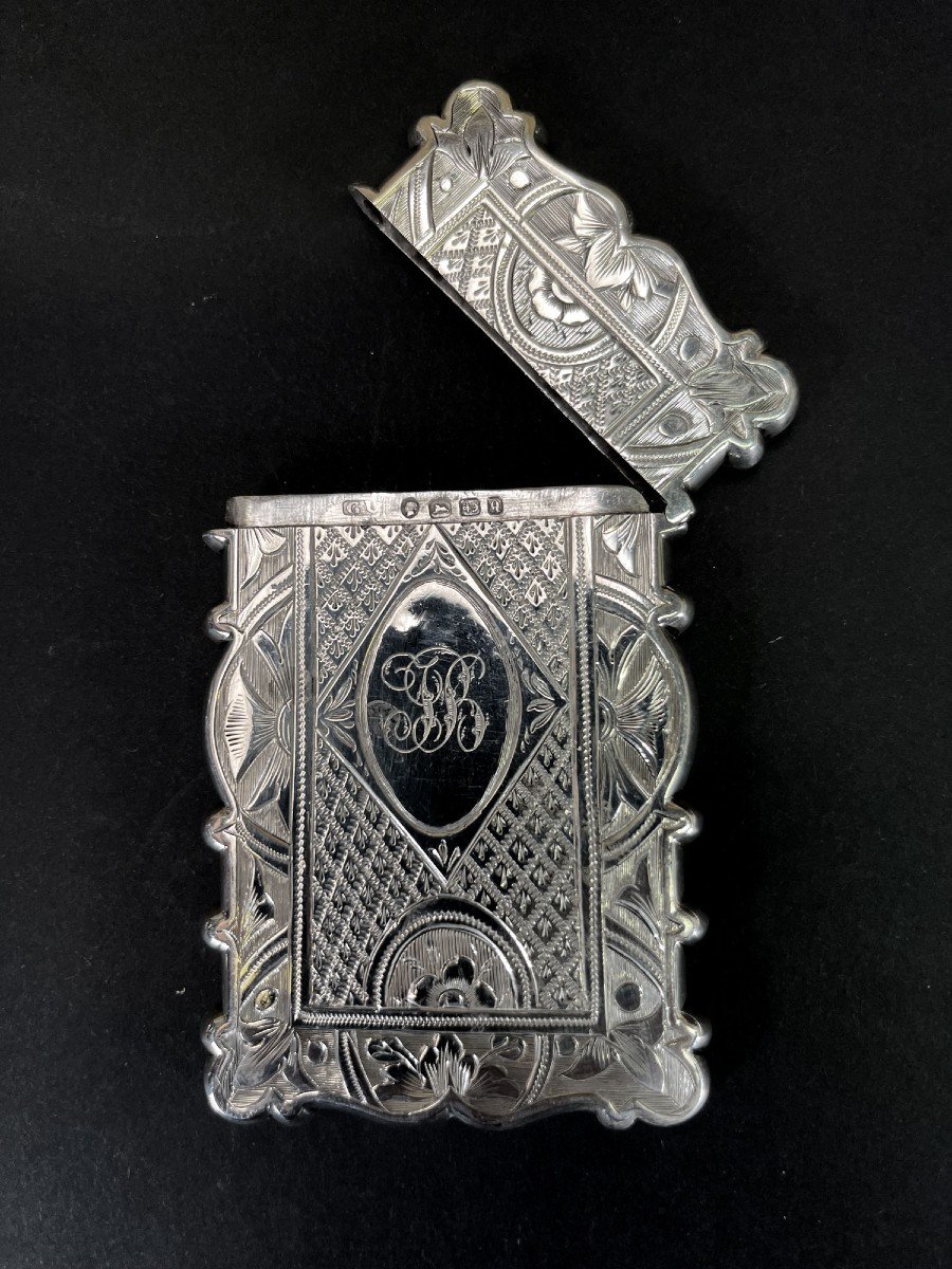 Antique English Silver Visiting Card Case Small Size George Unite 1865-photo-2