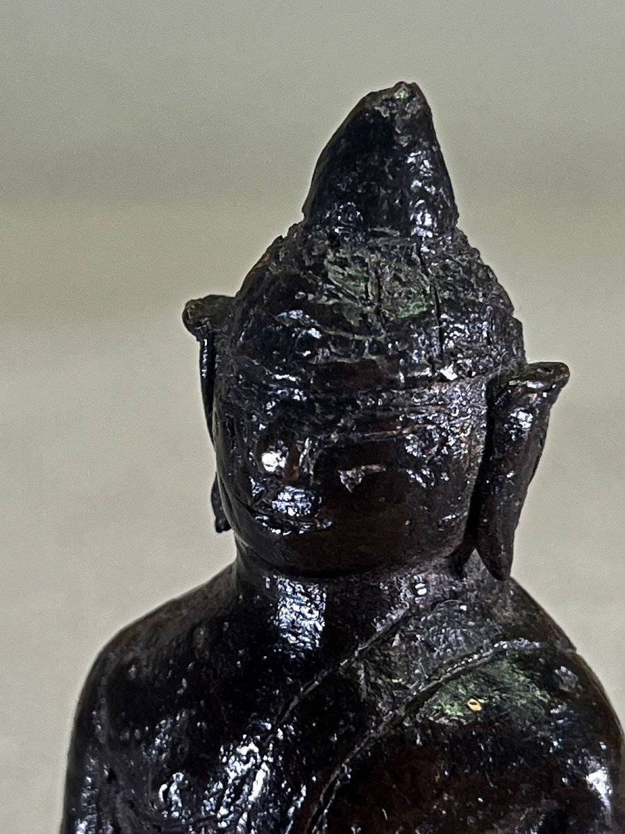 Antique Bronze Buddha Shakyamuni Laos / Thai Buddhist Sculpture Bhumisparsha Mudra  C17th-photo-1