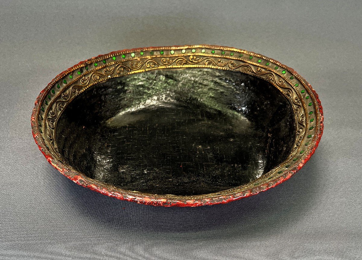 Antique Buddhist Temple Offering Dish Burmese Lacquer From Arakan Rakhine State, Burma