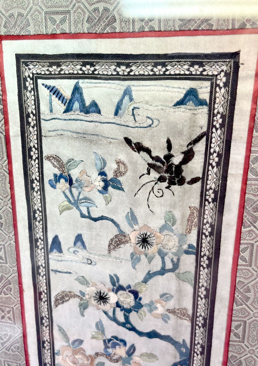 Antique Chinese Silk Embroidery Immortal Lan Caihe Patron Of Gardeners And Florists-photo-2