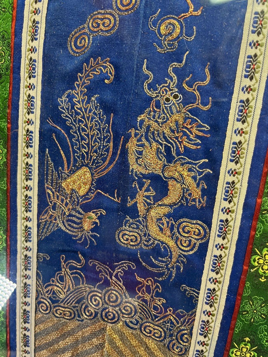 Antique Chinese Dragon & Phoenix Silk Hand Embroidery-photo-2