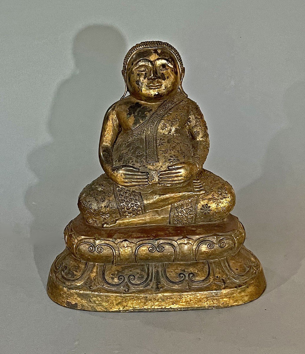 Ancien Rattanakosin Thaïlandais Bronze Doré Mahakatyayana Disciple De Gautama Bouddha