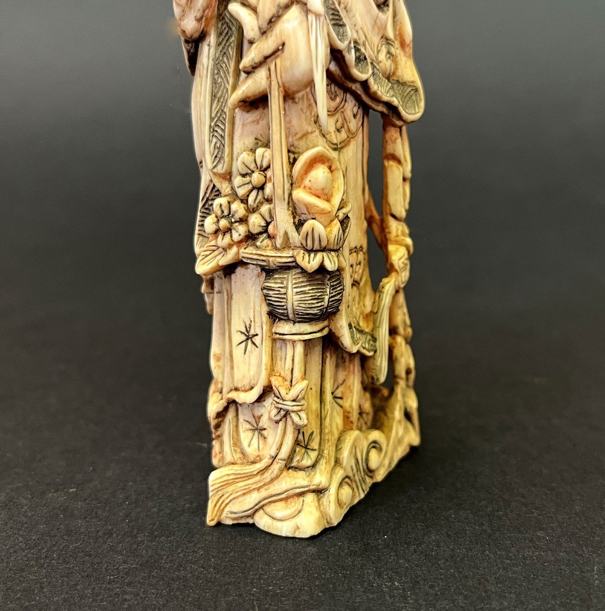 Antique Chinese Carved Ivory Figure Of Lan Caihe, Patron Of  Gardeners Taoist Immortal-photo-1