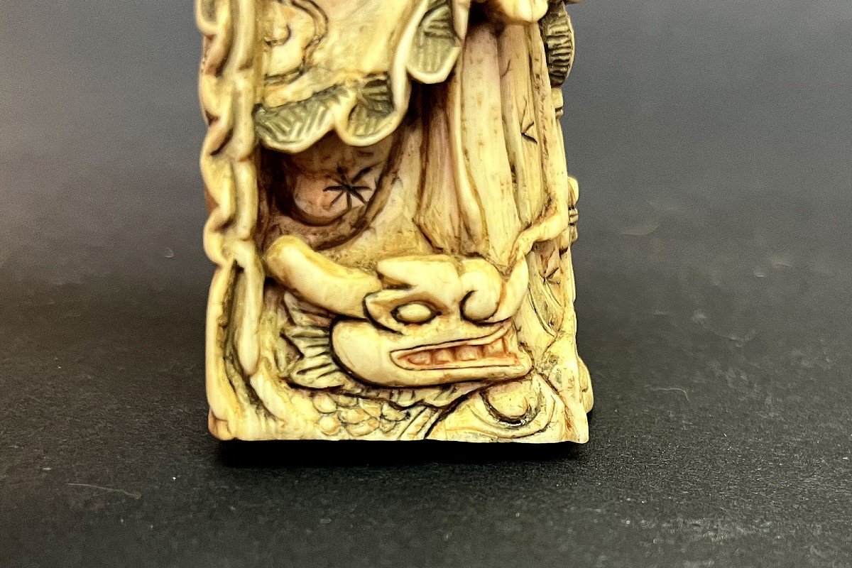 Antique Chinese Carved Ivory Figure Of Lan Caihe, Patron Of  Gardeners Taoist Immortal-photo-3
