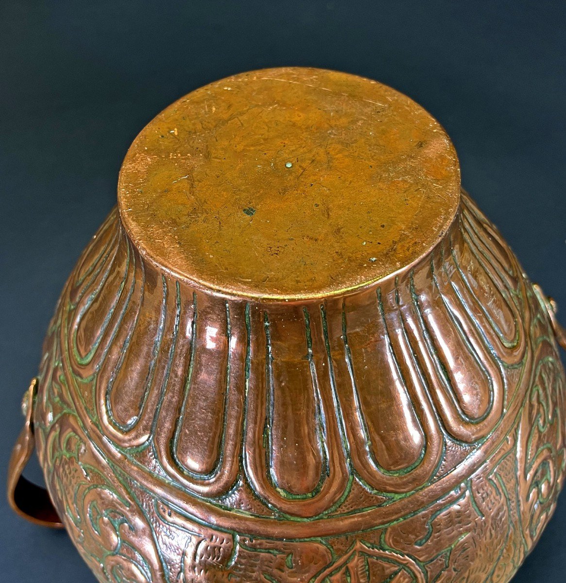 Antique Italian Copper Vase 17th Century Venice Portrait Coat Of Arms-photo-8