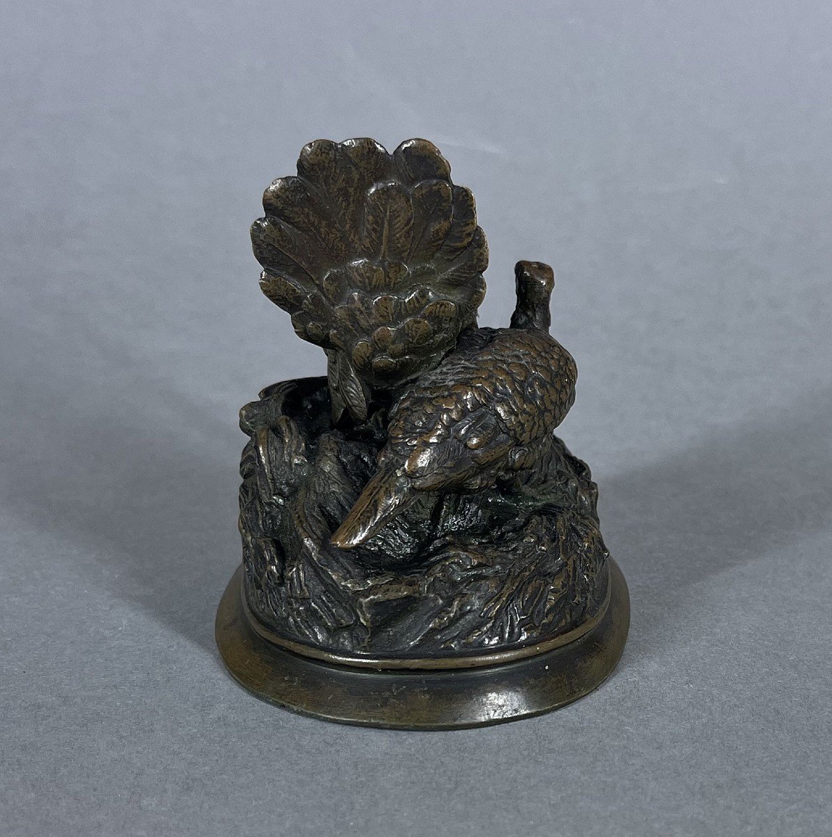 Small Antique French Animalier Bronze Turkey Sculpture, 19th Century Signed-photo-2