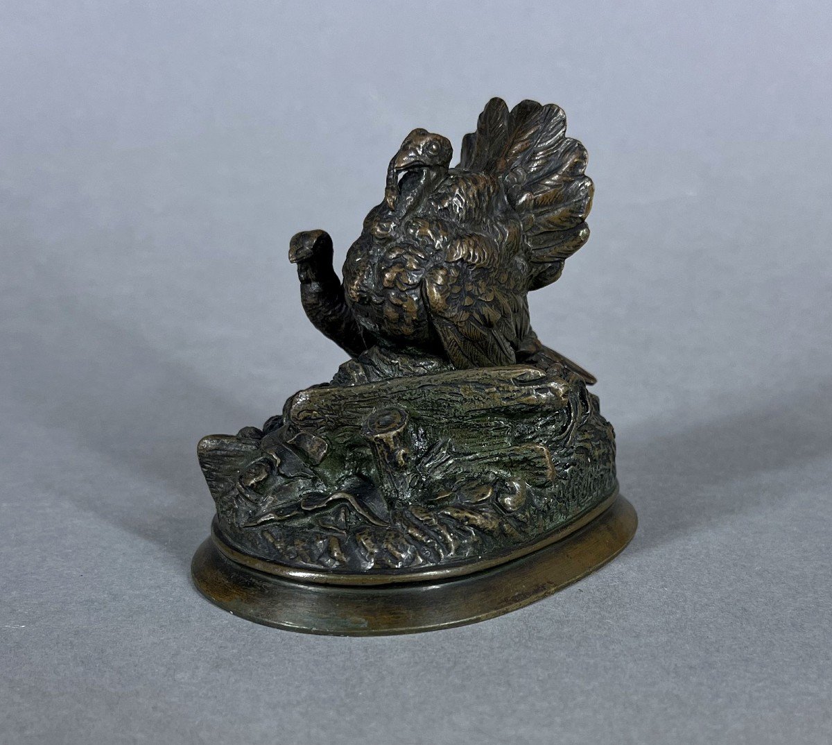 Small Antique French Animalier Bronze Turkey Sculpture, 19th Century Signed