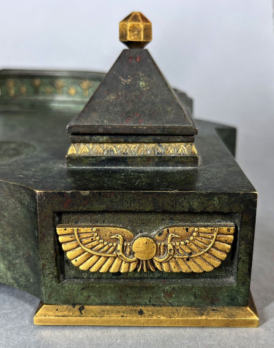 Exceptional Antique French Art Deco Egyptian Style Bronze Inkwell Spinx  By André Sadoux-photo-3