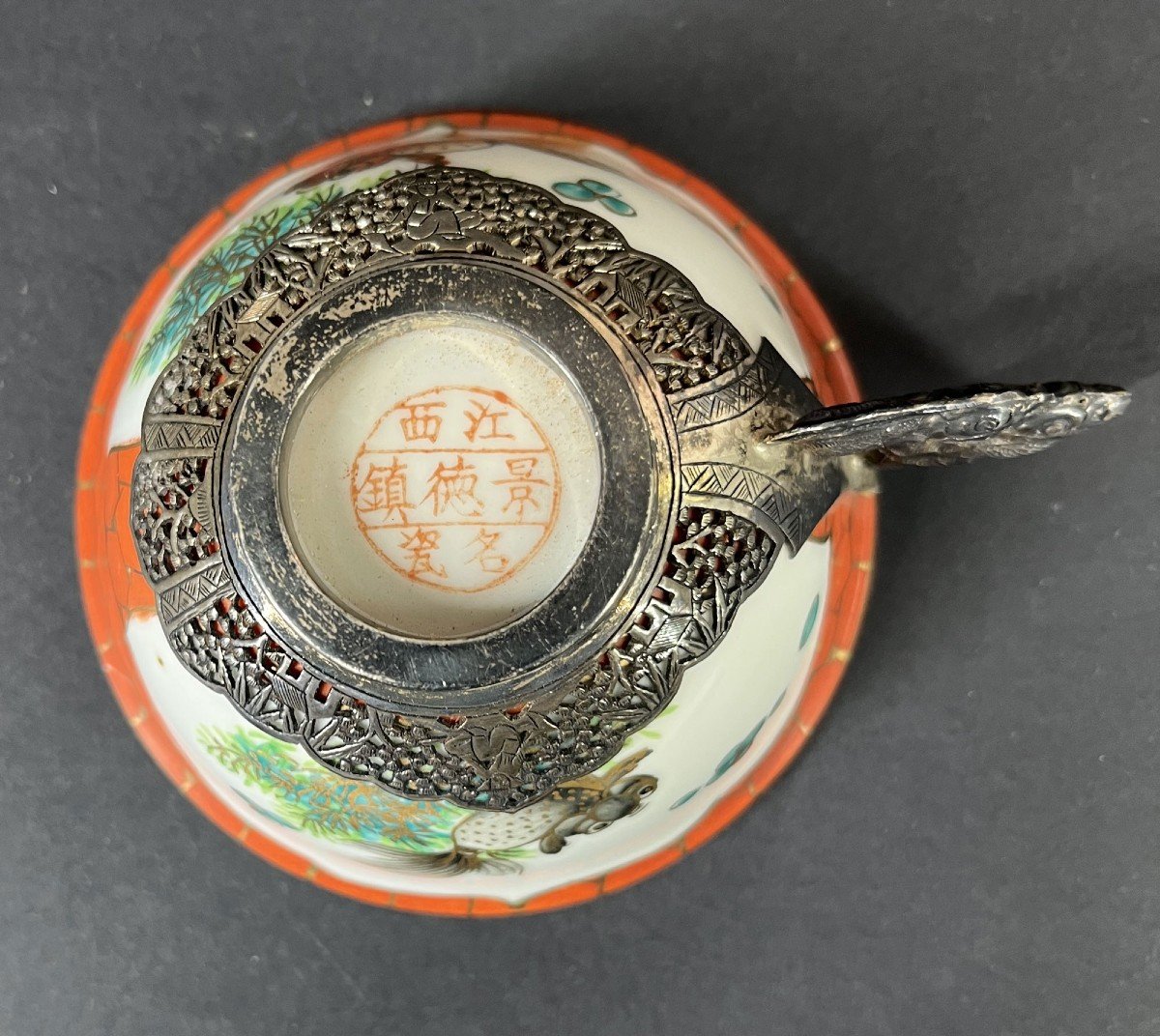 Antique Chinese Porcelain For Vietnam Tea Set  Silver Mounts Bleu De Hue-photo-2