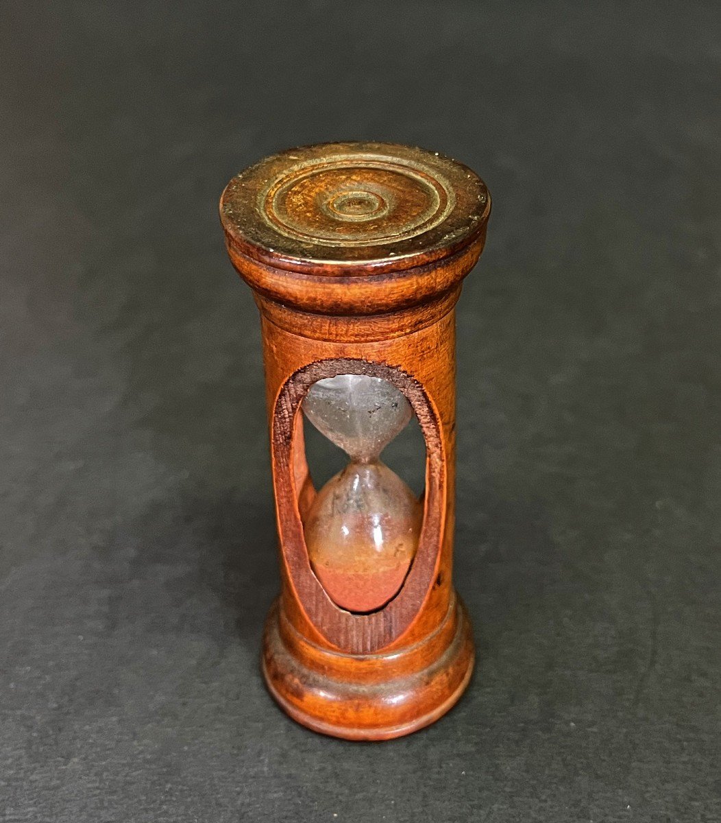 Antique Treen Hourglass C19th Sand Glass Three Minutes +/-  Egg Timer-photo-3