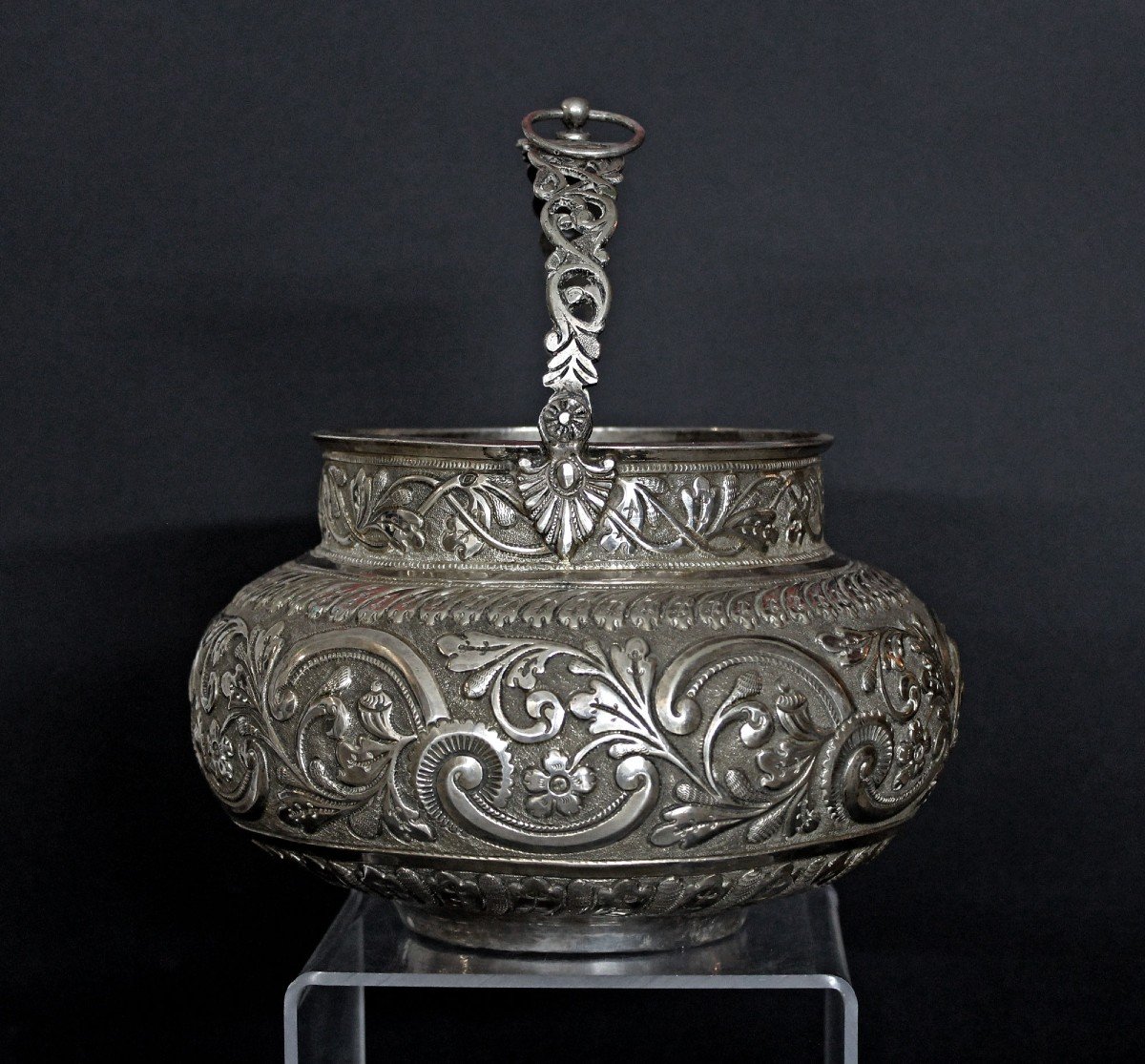 Antique Islamic Hammam Bowl Solid Silver Algerian Setla C19th French Hallmark-photo-2