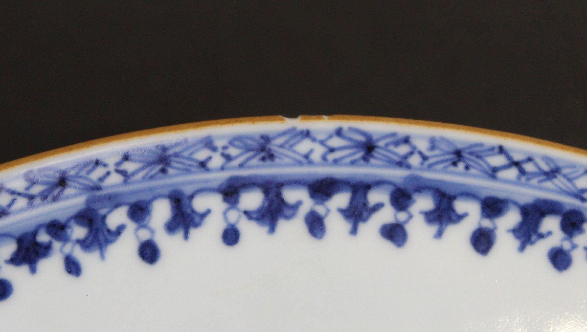 A Large Antique Chinese Dish  Blue And White Exportware Porcelain Qianlong-photo-4