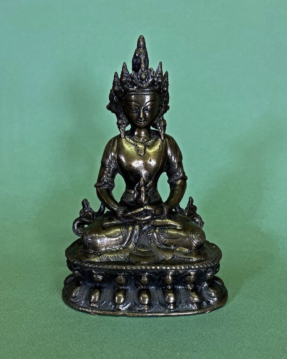 Antique Tibetan Bronze Amitayus Buddha Of Eternal Life-photo-2