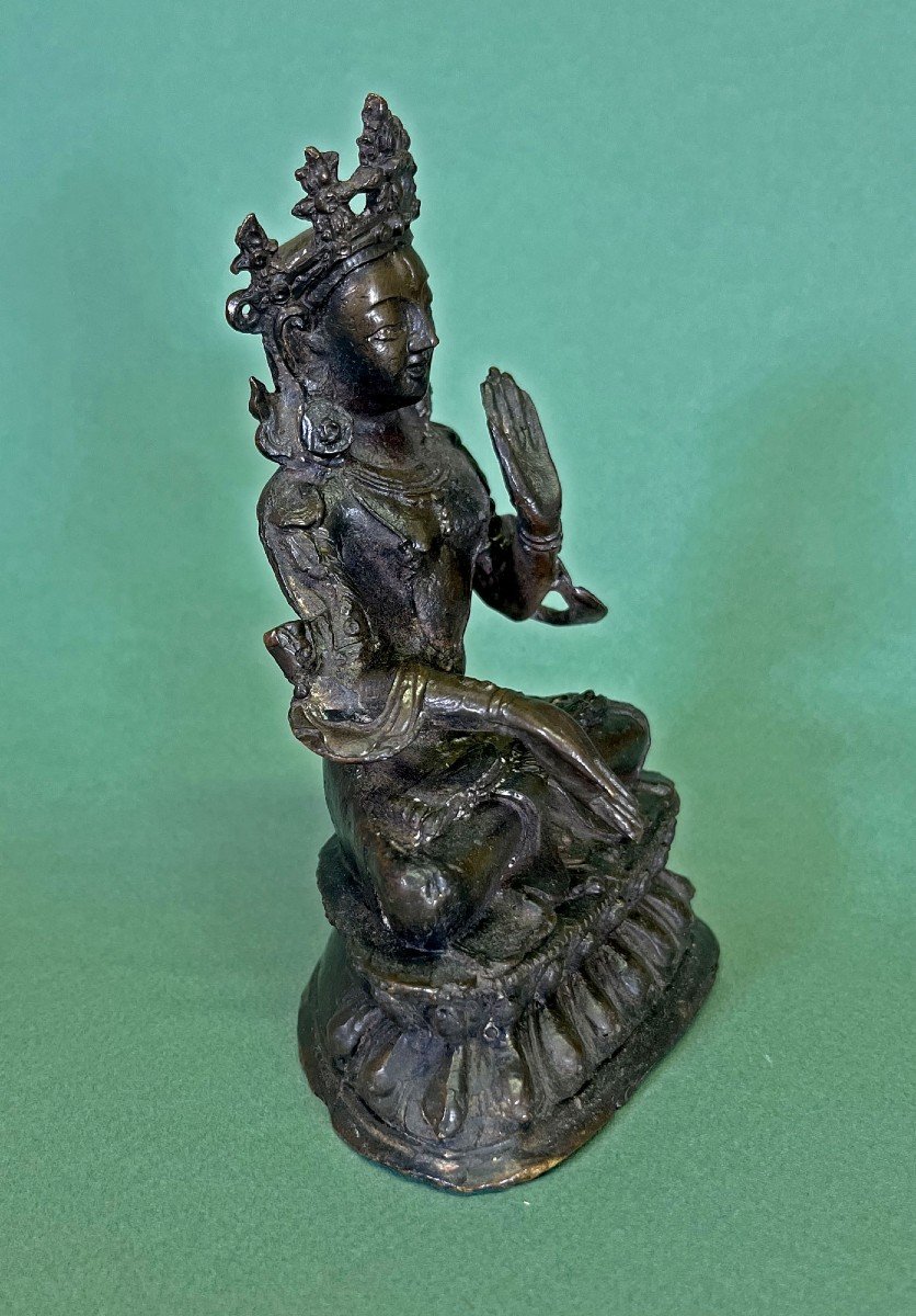 Bronze Antique Sino-tibétain Tara Ming C17ème - Bouddha Bouddhiste Tibet Chinois-photo-2