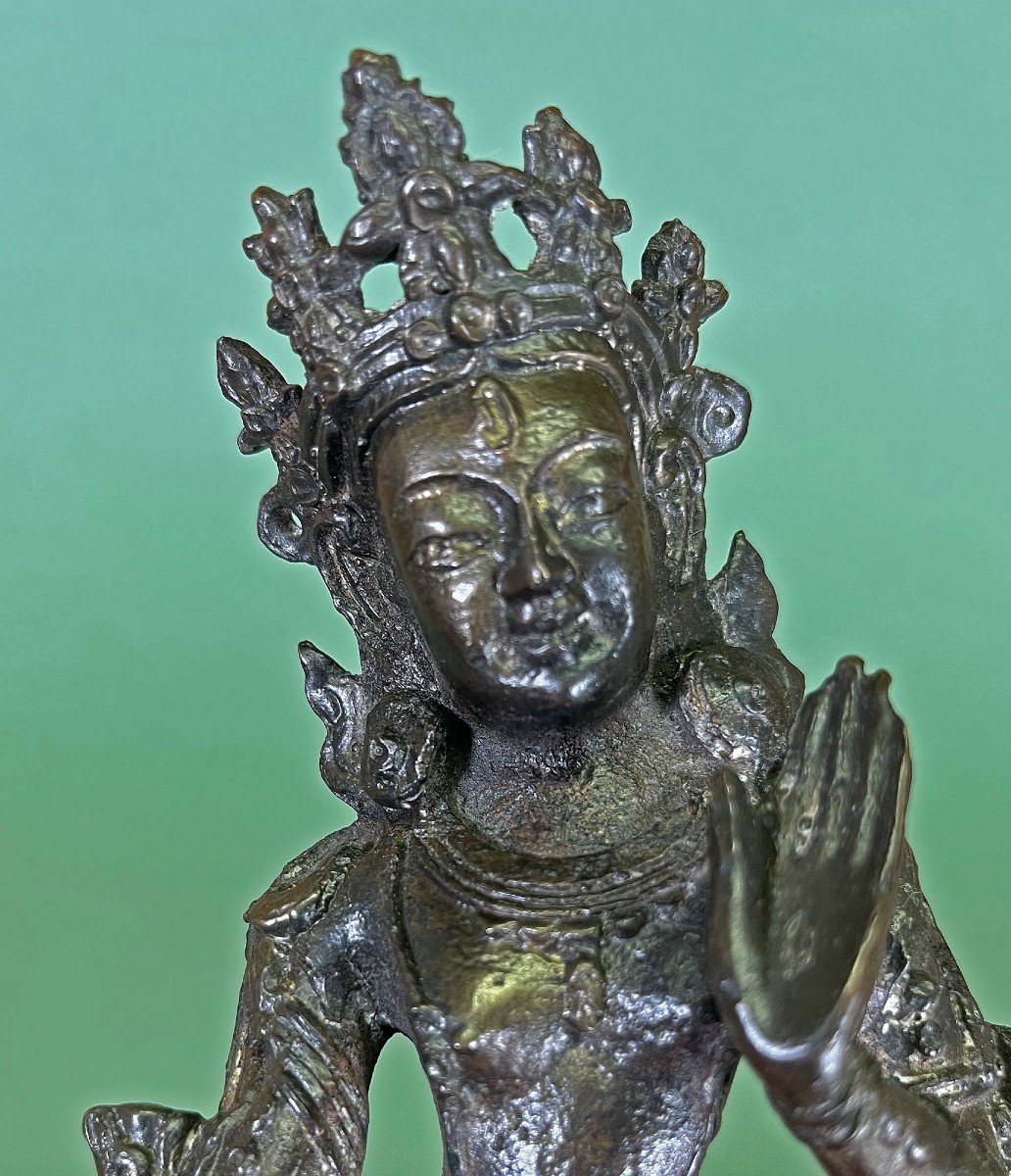 Bronze Antique Sino-tibétain Tara Ming C17ème - Bouddha Bouddhiste Tibet Chinois-photo-1