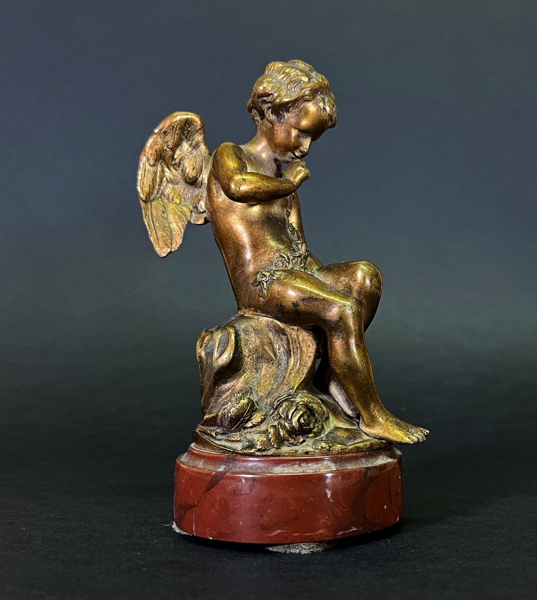 Antique French Gilt Bronze After Falconet "l'amour Menacant" Romantic Lover's Gift-photo-2