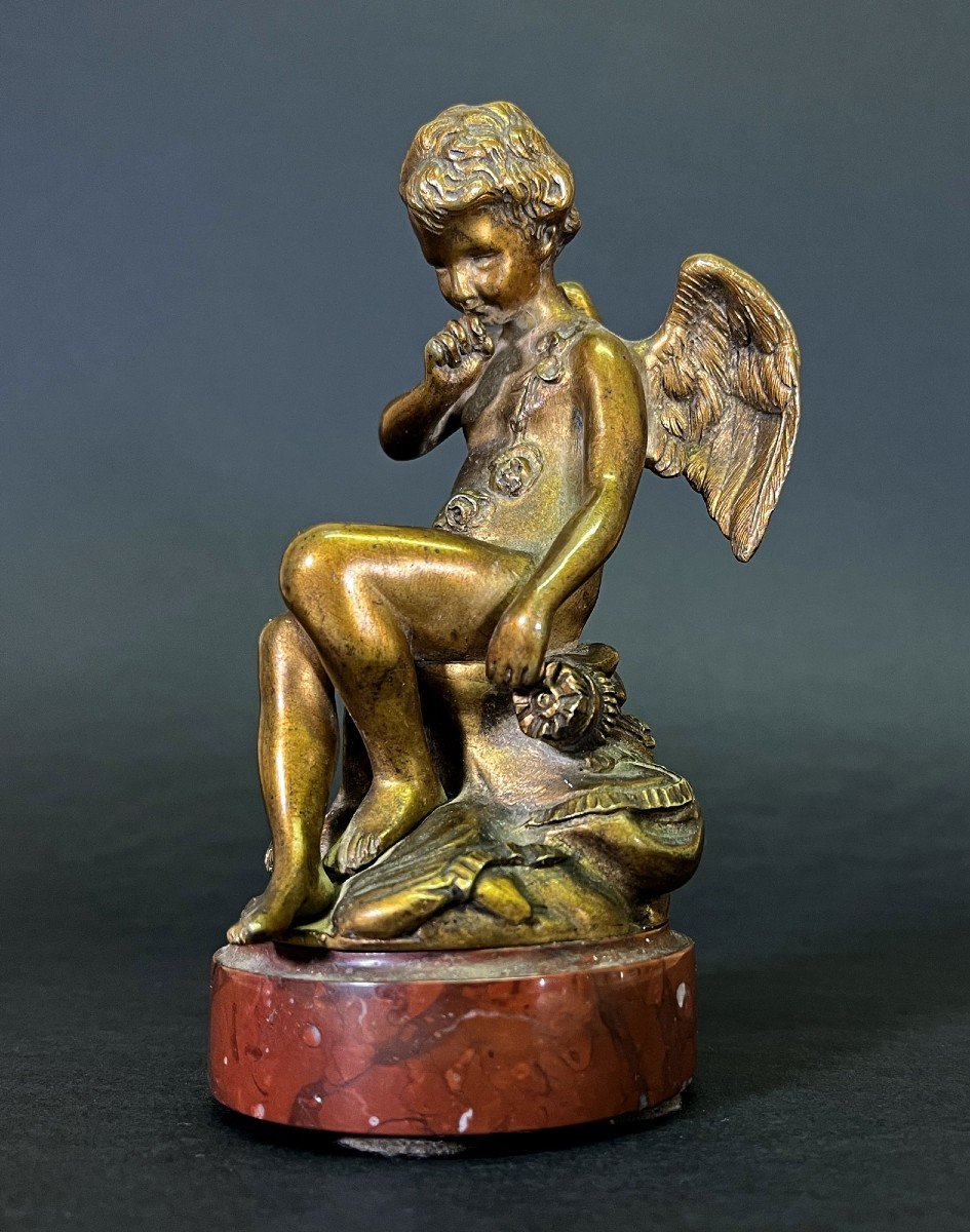 Antique French Gilt Bronze After Falconet "l'amour Menacant" Romantic Lover's Gift-photo-3