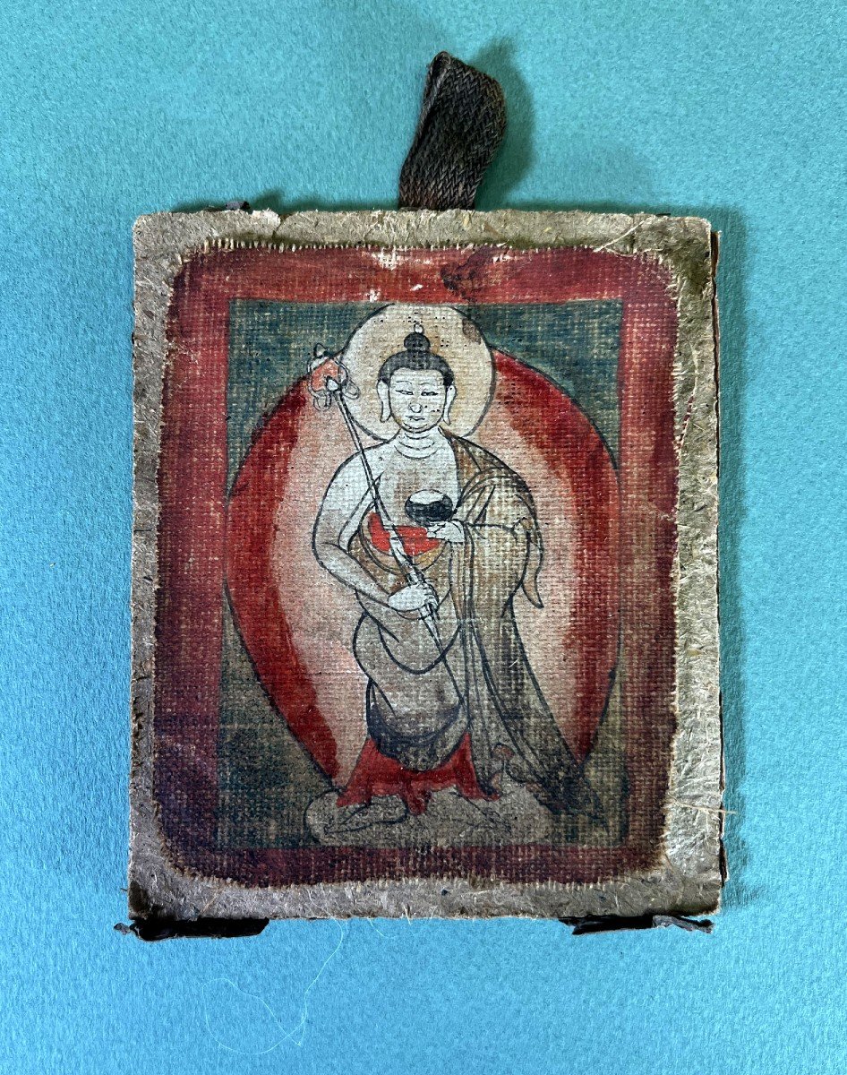 Peinture De Bouddha Miniature Tibétaine Tsakli Gau Bouddha Sakyamuni Six Sages Tibet Buddhiste