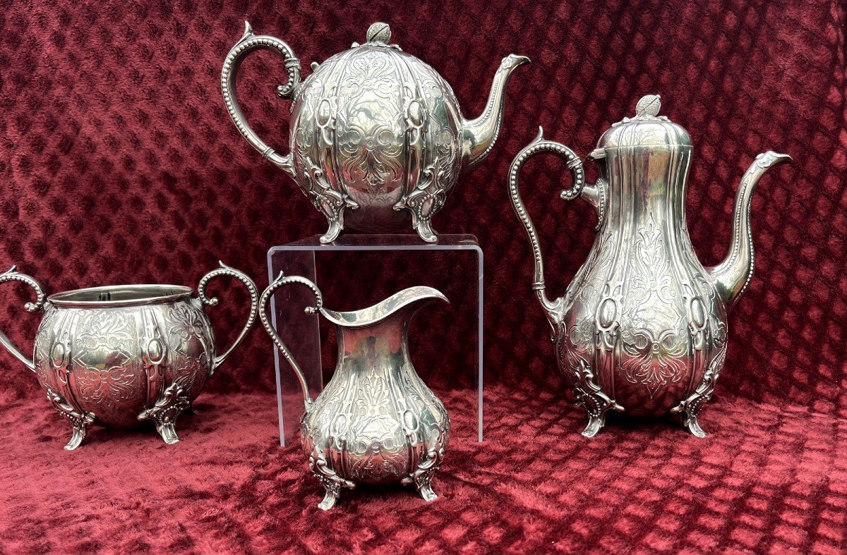 Tea/coffee Service, 4 Pieces, Silver Plated, English Sheffield Broadhead & Co 19th Century-photo-2