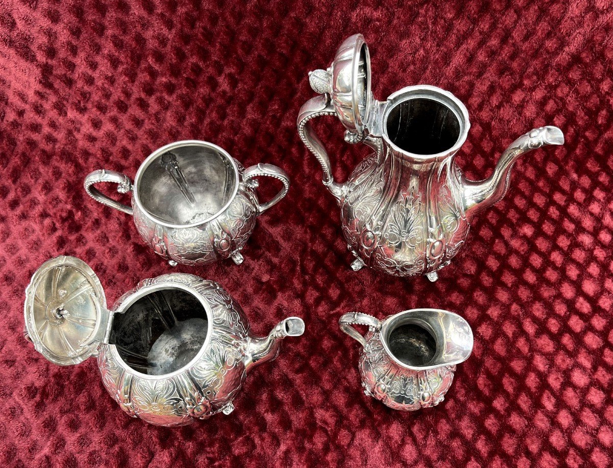 Tea/coffee Service, 4 Pieces, Silver Plated, English Sheffield Broadhead & Co 19th Century-photo-3