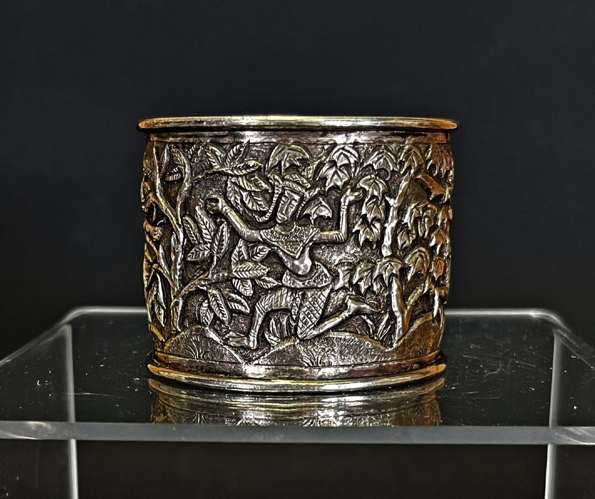 An Antique Silver Serviette Napkin Ring Reamker Cambodian Khmer Epic Poem-photo-2