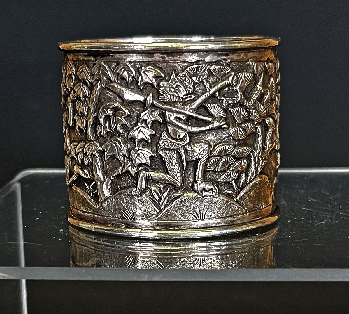 An Antique Silver Serviette Napkin Ring Reamker Cambodian Khmer Epic Poem-photo-3