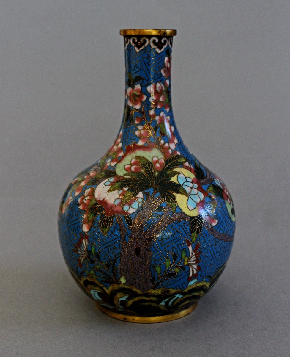 Antique Chinese Cloisonne Vase Peaches Tianqiuping Jiaqing-photo-1