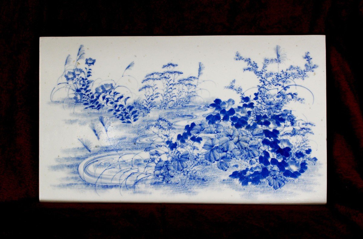 Large Antique Blue & White Japanese Porcelain Wall Plaque. Meiji Period.