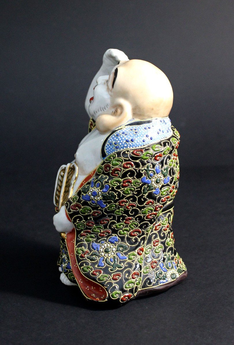 Figure Antique Japonaise en Porcelaine Satsuma de Hotei  Dieu  Bonne Chance-photo-2