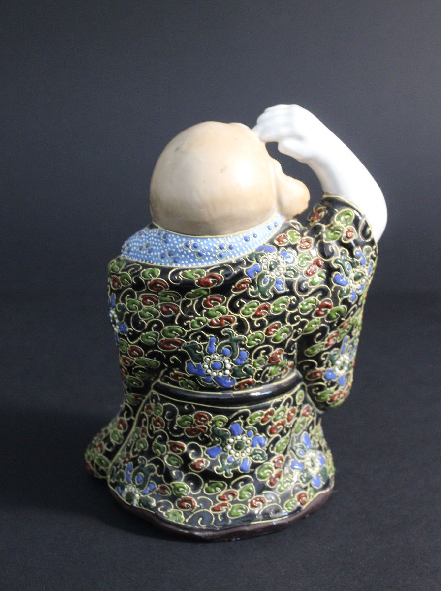 Figure Antique Japonaise en Porcelaine Satsuma de Hotei  Dieu  Bonne Chance-photo-3