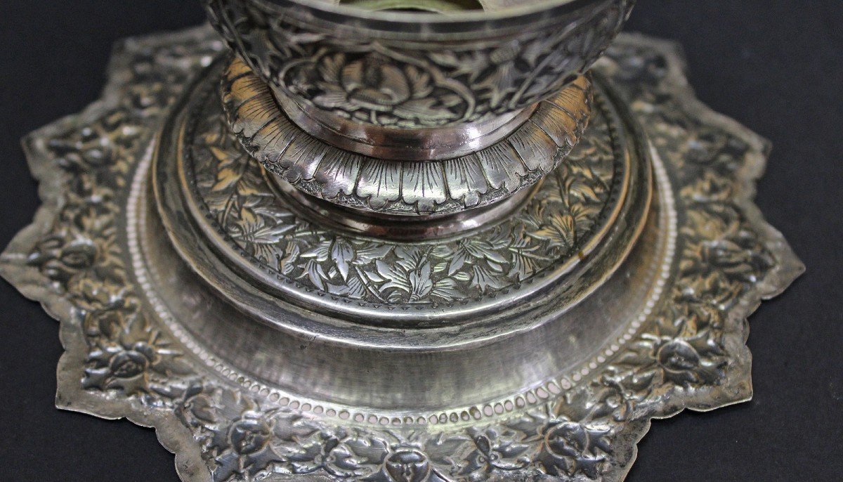 Antique Thai Silver Buddhist Temple  Offering Dish-photo-1