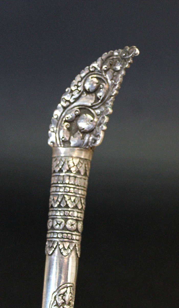 Antique Cambodian  Silver Cake Slice Pastry Server-photo-1