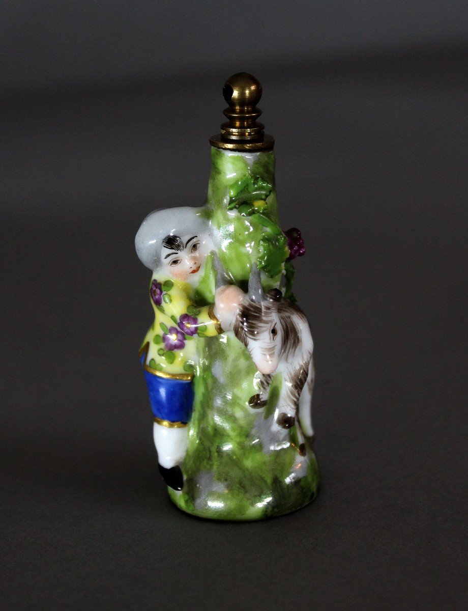 Antique Ludwigsburg Porcelain Perfume Scent Bottle Boy With A Goat