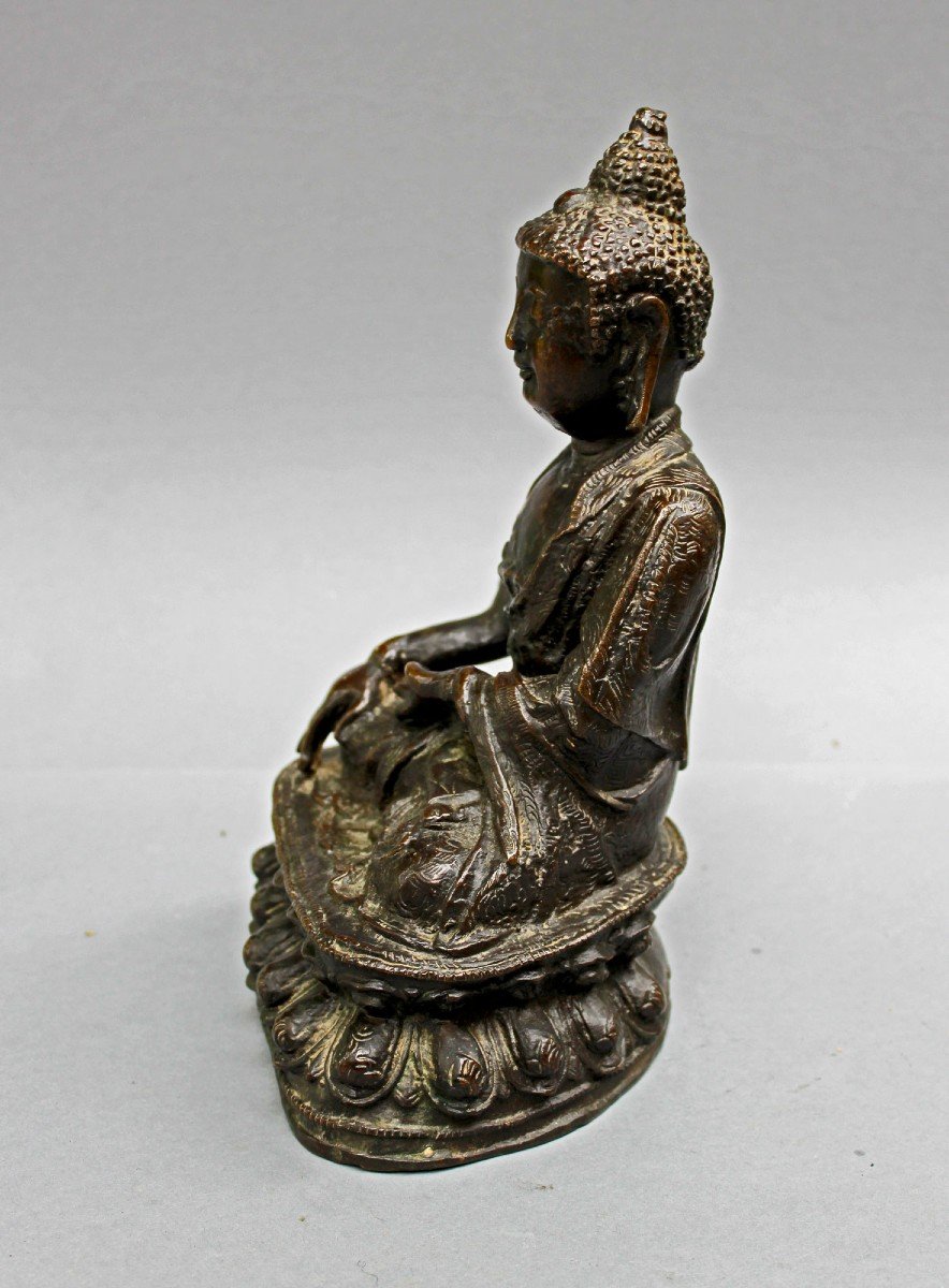 Bouddha Historique En Bronze Antique Bhumisparsha Mudra Sino-tibétain-photo-2