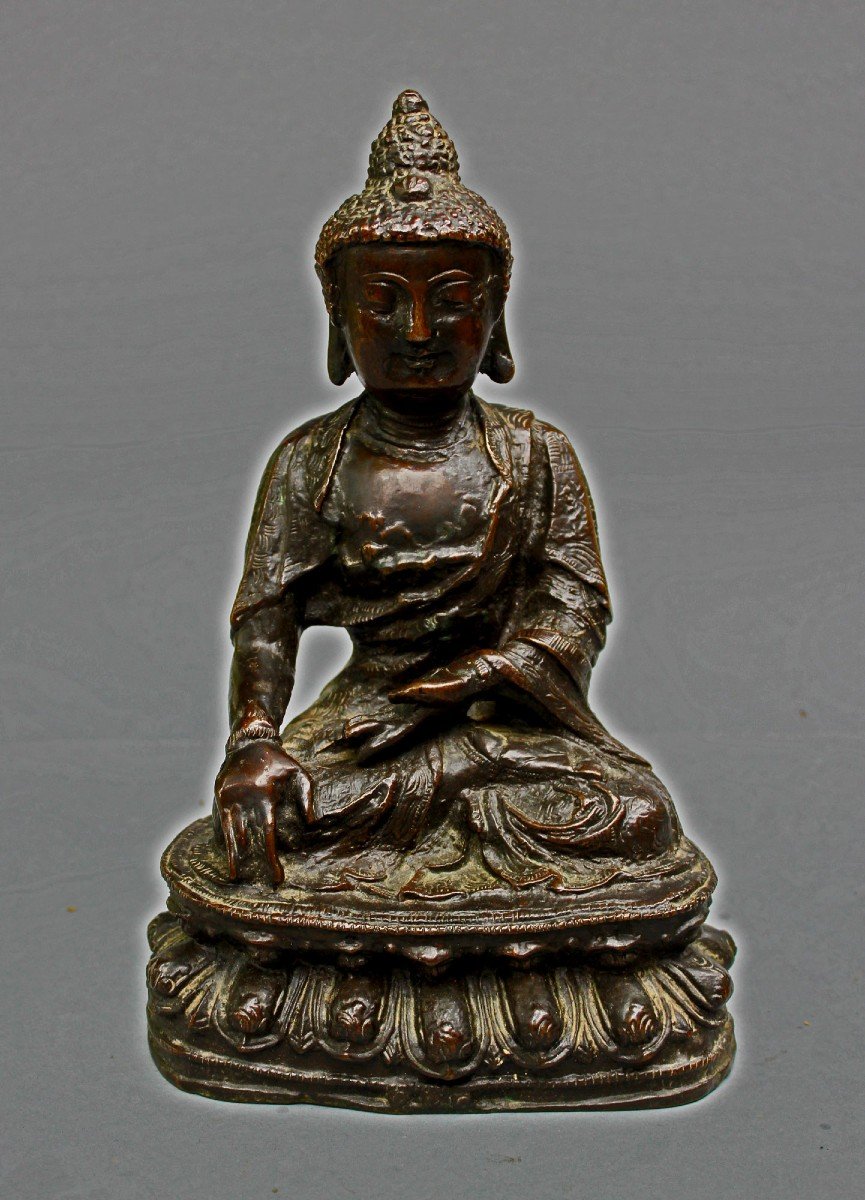 Bouddha Historique En Bronze Antique Bhumisparsha Mudra Sino-tibétain