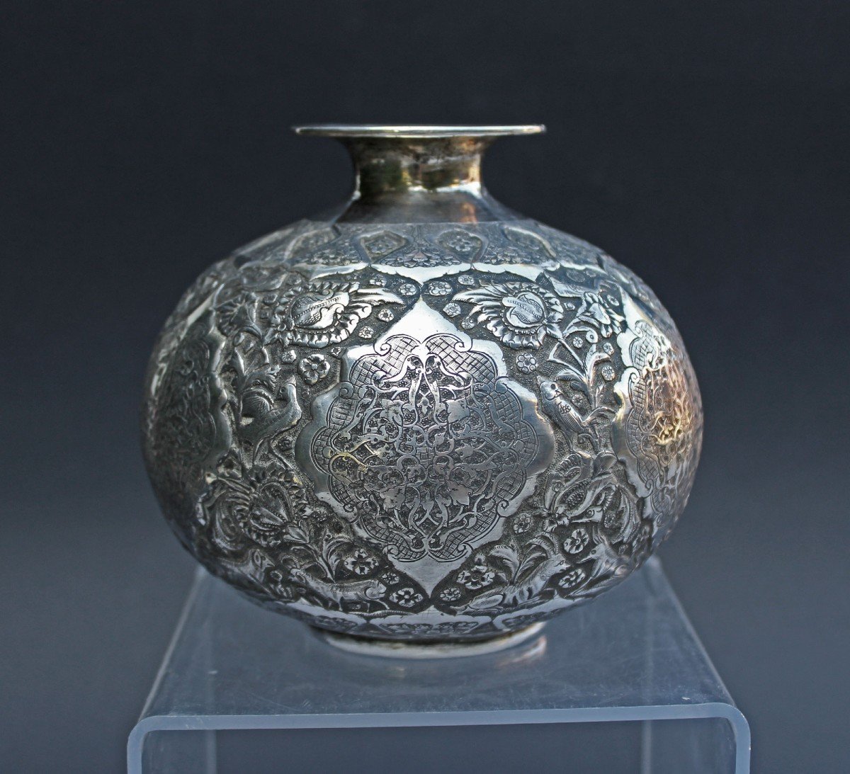 Vase Persan Antique En Argent Massif Isfahan Iran Art Islamique Parvaresh-photo-2