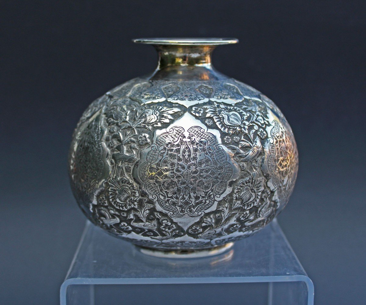 Vase Persan Antique En Argent Massif Isfahan Iran Art Islamique Parvaresh