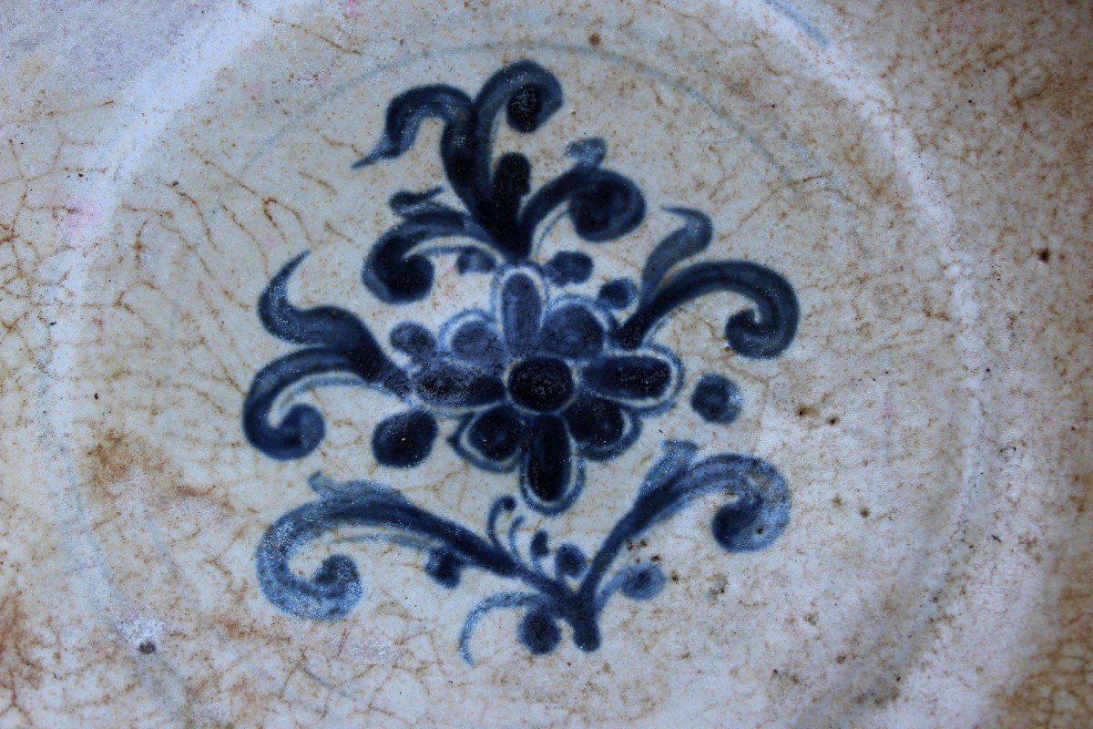 Plat Vietnamien Antique En Porcelaine Bleue Et Blanche Du 15ème Siècle-photo-2