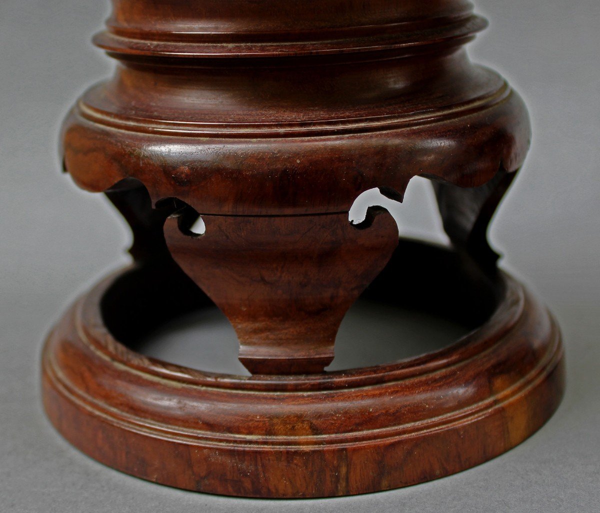 Pair Of Antique Chinese Huanghuali Wood Turned Vases-photo-2