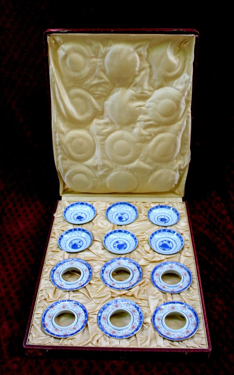 Lot De 6 Bols Et Supports à Grains De Riz En Porcelaine Chinoise - Coffret Marque Kangxi -photo-2