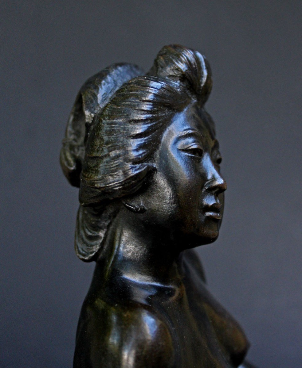 Bronze Japonais Ancien. Ecole De Tokyo. Meiji. Signé Jonan. 城南. Geisha Nue érotique.-photo-2