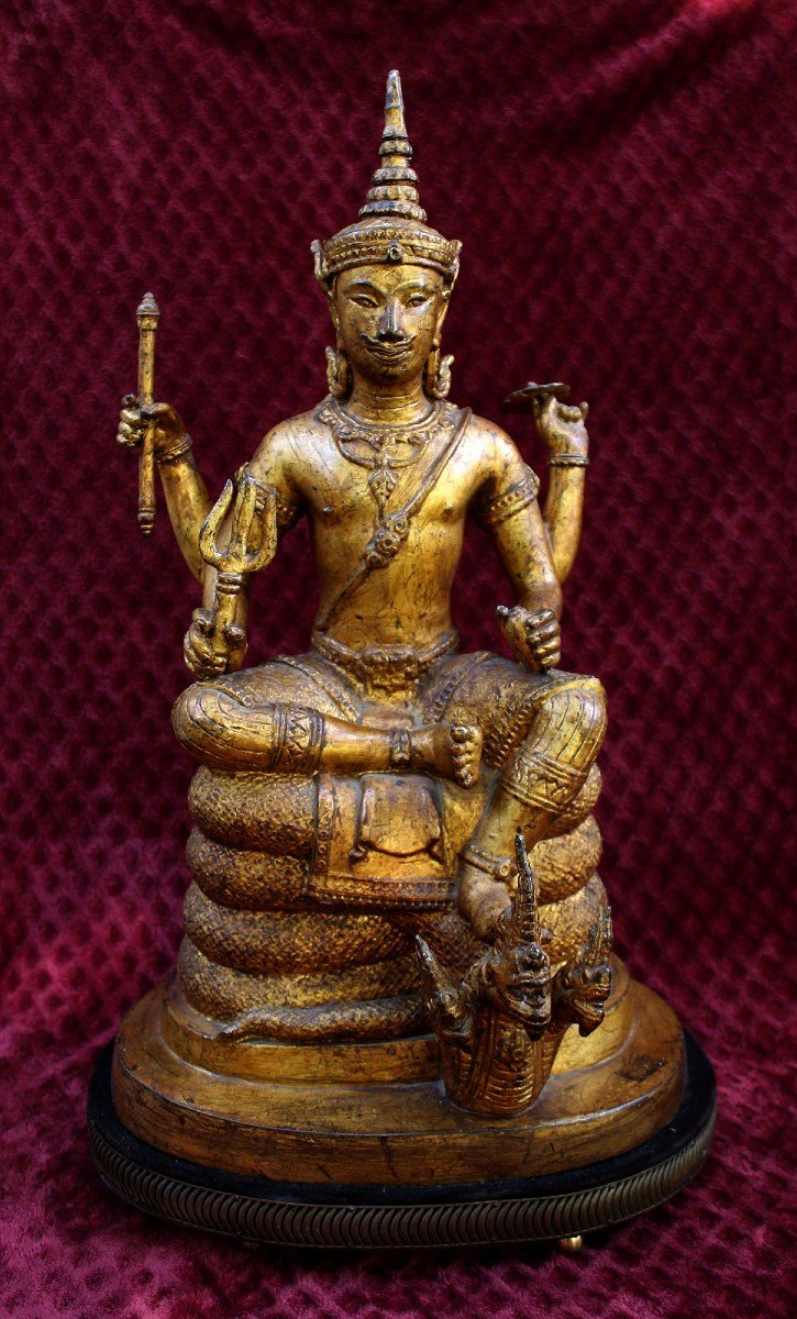 Very Large Antique Thai Hindu God Harihara, Rare, Gilt Bronze, Thailand Rattanakosin