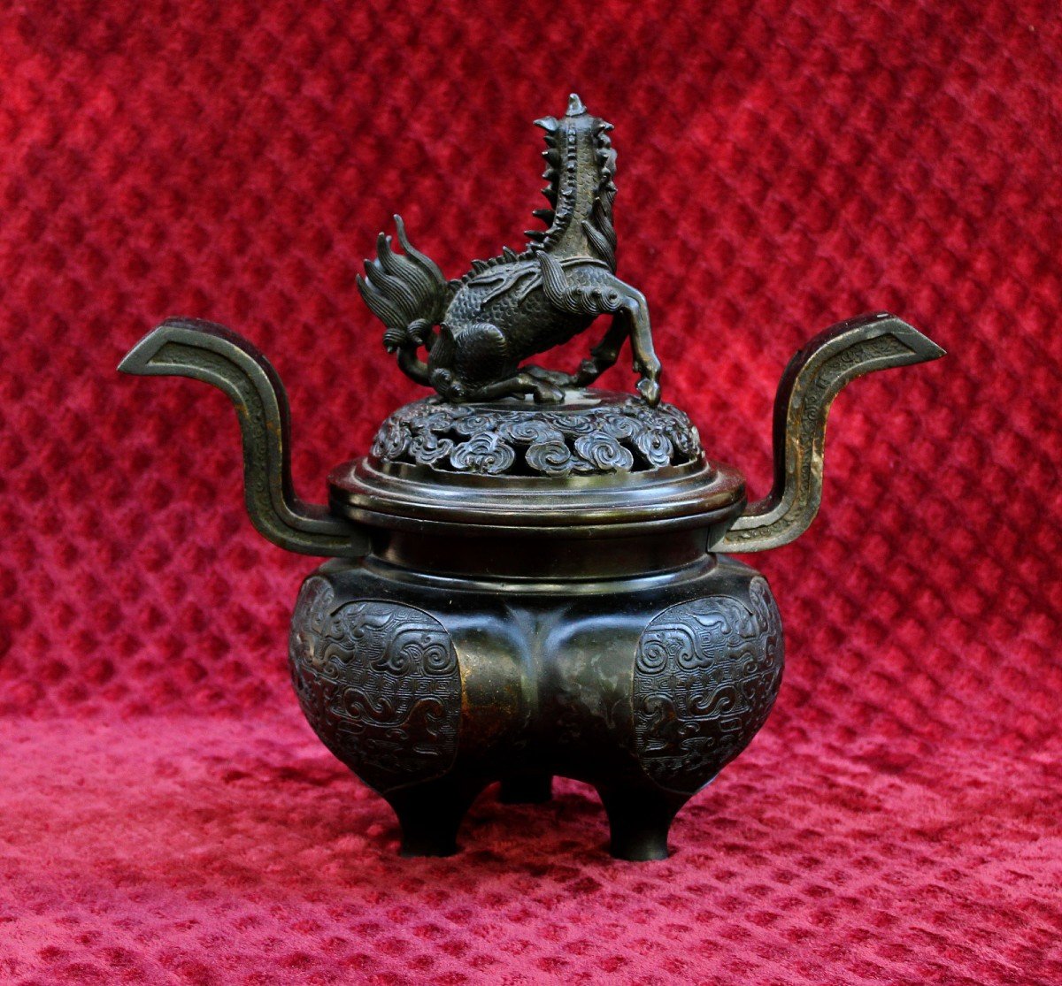 Grand Brûle-parfum Antique Chinois En Bronze "ding" De La Dynastie Ming-photo-4