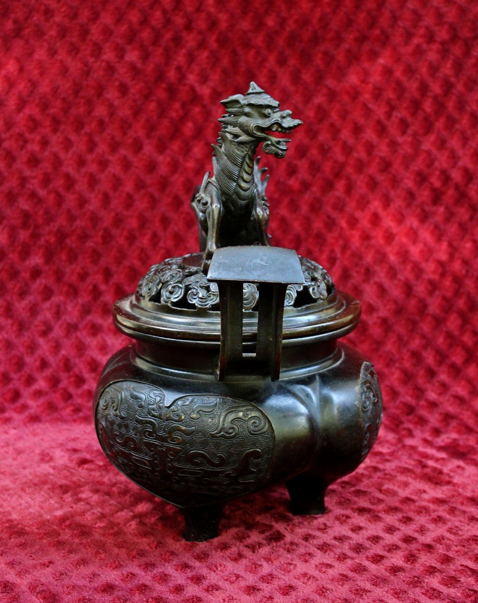 Grand Brûle-parfum Antique Chinois En Bronze "ding" De La Dynastie Ming-photo-1