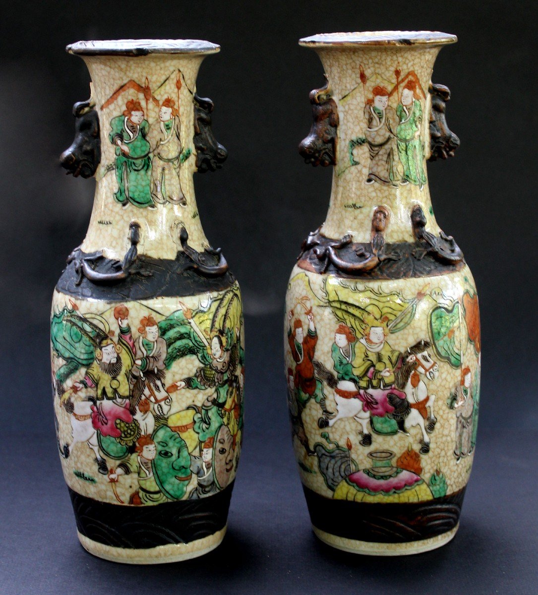 Paire De Vases En Porcelaine Chinoise Nankin Batailles Héroïques Fin XIXe Période Guangxu-photo-3