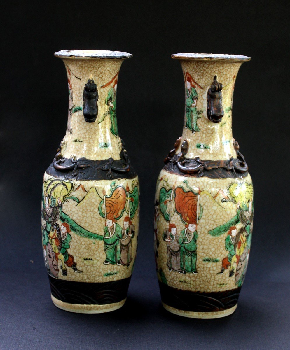 Paire De Vases En Porcelaine Chinoise Nankin Batailles Héroïques Fin XIXe Période Guangxu-photo-4