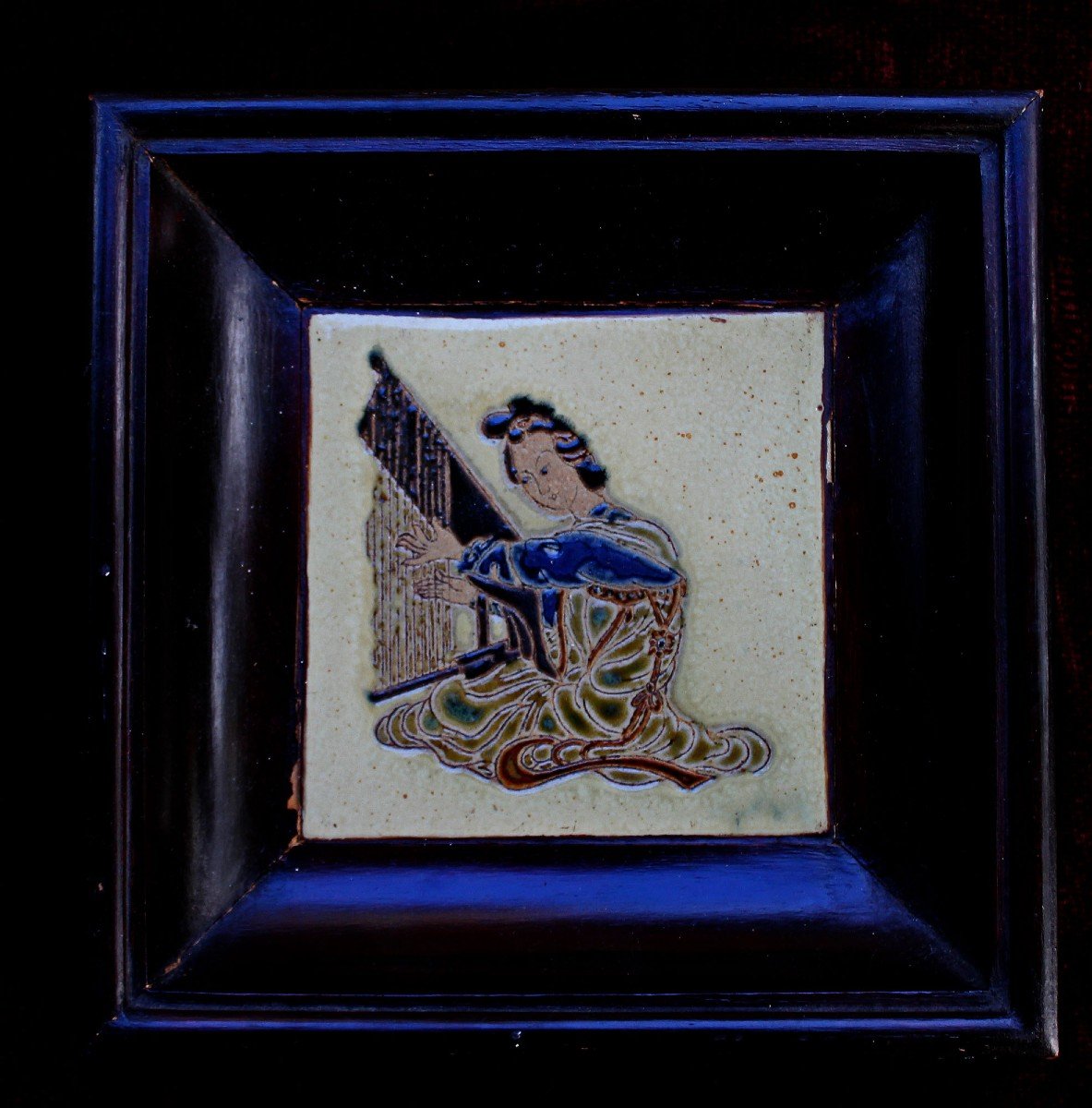 Vietnam, Bien Hoa School, 20th Century Glazed Stoneware Tile Signed Lê Mậu